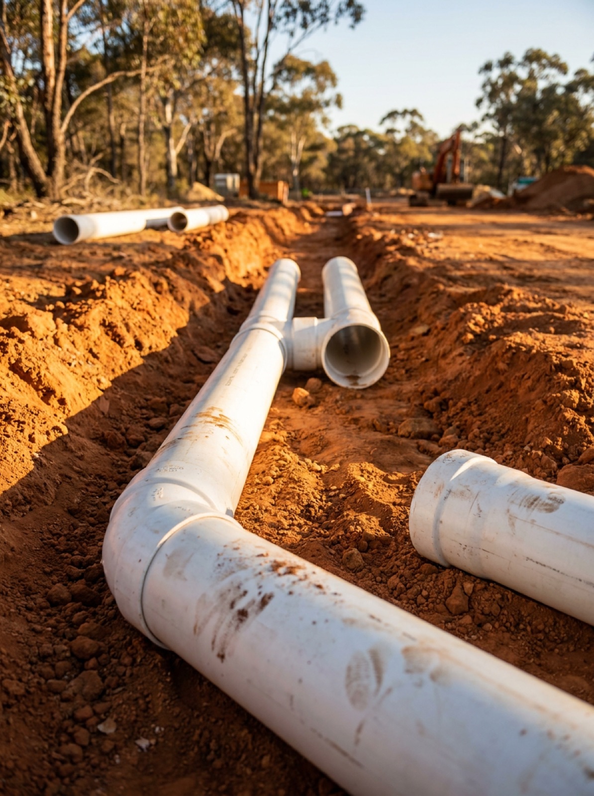 Stormwater drainage pipework in a trench